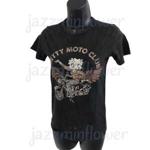 Betty Boop betty motorclub wild one biker betty black washed vintage look tshirt